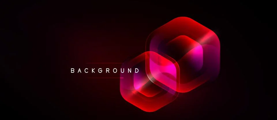Abstract hexagon shapes overlap, creating vibrant red glow. Dark background イラスト素材