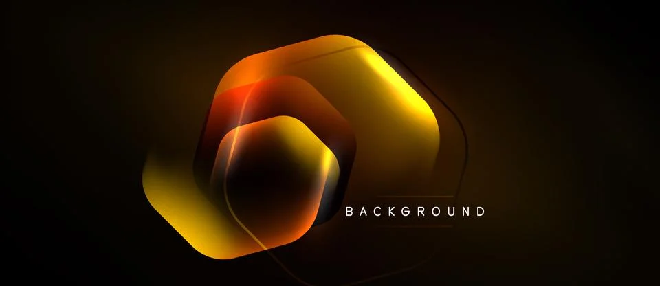 Abstract hexagon shapes overlap, creating glowing effect. Dark background Illustrazione stock