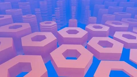 Abstract hexagonal architectural structure in foggy space Stock Illustration
