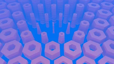Abstract hexagonal architectural structure in foggy space Stock Illustration