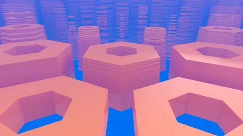Abstract hexagonal architectural structure in foggy space Stock Illustration