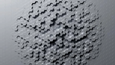 Abstract hexagonal background with depth of field effect, 3d illustration. A  Stock Illustration