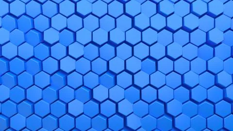 Abstract hexagonal background. A large number of blue hexagons. 3d wall textu Stock Illustration