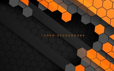 Abstract hexagonal black and orange color technology background Stock Illustration