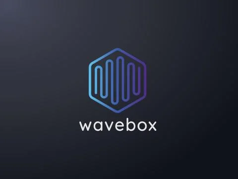Abstract hexagonal box cube with audio wave for business, apps, technology, o Stock Illustration