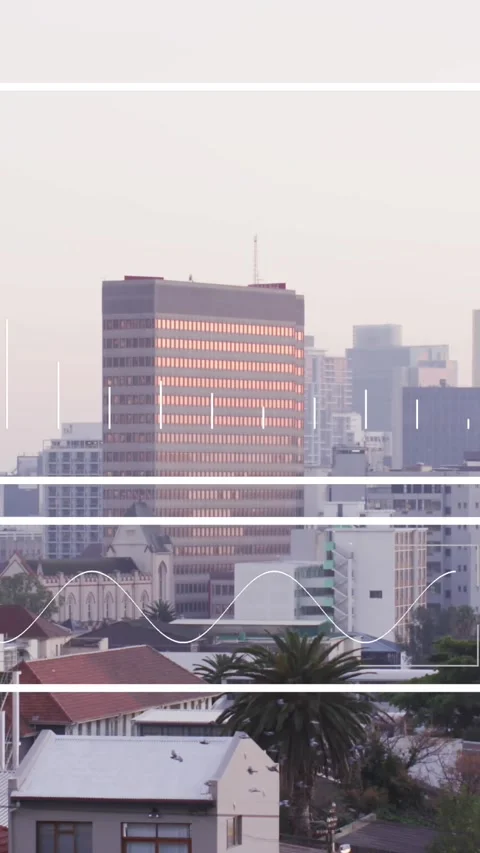 Abstract hexagonal design representing data processing with cityscape Stock Footage 322148304