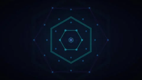 Abstract hexagonal digital network tunnel with pulsing neon geometric light.. Stock Footage 337558145