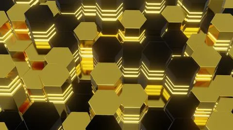 Abstract hexagonal future gold background. Modern wallpaper digital design. 3 Stock Illustration