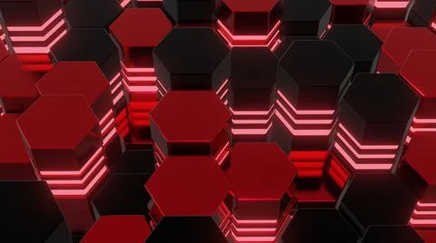 Abstract hexagonal future red background. Modern wallpaper digital design. 3d Stock Illustration