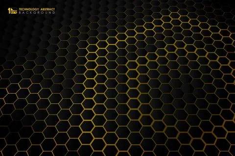 Abstract hexagonal futuristic technology gradient black pattern on yellow Stock-Illustration