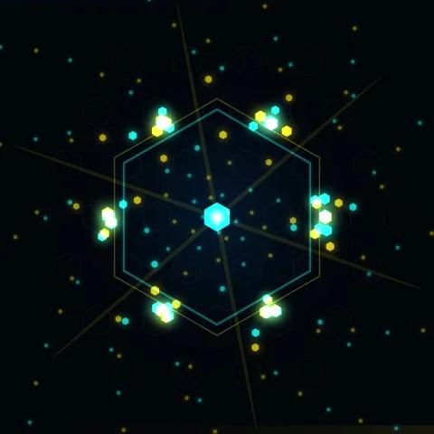 Abstract Hexagonal Geometric Pattern with Glowing Particles and Light Rays Stock Footage 347261372