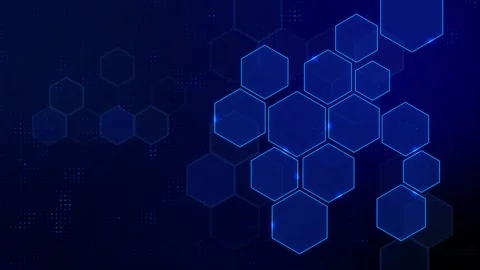 Abstract hexagonal grid on dark background with glowing outlines and digita.. Stock Footage 334743056