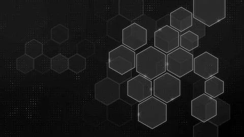 Abstract hexagonal grid on dark background with glowing outlines and digita.. Stock Footage 334743077