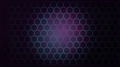Abstract Hexagonal Grid with Glowing Purple and Blue Light Pulse Video stock 340595944