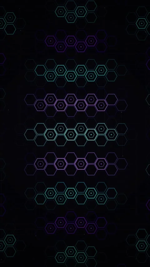 Abstract Hexagonal Grid Pattern Animation in Purple and Teal Neon Glow on B.. Stock Footage 347695574