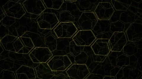 Abstract Hexagonal Grid Pattern Dark Background Glowing Yellow Lines. Stock Footage 334492965