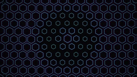 Abstract Hexagonal Grid Pattern with Neon Blue Glow and Particles on Dark B.. Stock Footage 347560644