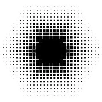 Abstract Hexagonal Halftone Pattern Composed of Varying Black Square Geomet.. 스톡 일러스트