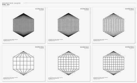 Abstract hexagonal line grid logo design set. Modern hexagon blend line graphic. Stock Illustration