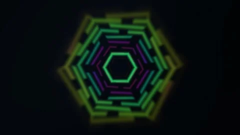 Abstract hexagonal maze tunnel background shows colorful Stock Footage 342332270