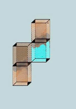 Abstract Hexagonal Mesh Cubes Graphic on Soft Blue Background Stock Illustration