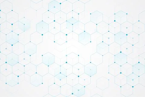 Abstract hexagonal molecular structures in technology background and science Stock Illustration