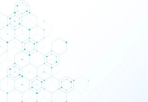 Abstract hexagonal molecular structures in technology background Illustrazione stock