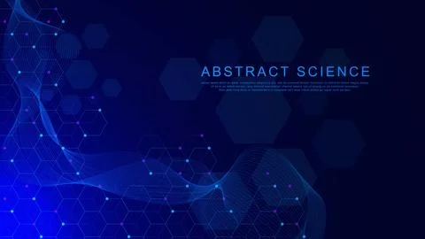 Abstract hexagonal molecule with particles background Stock Illustration