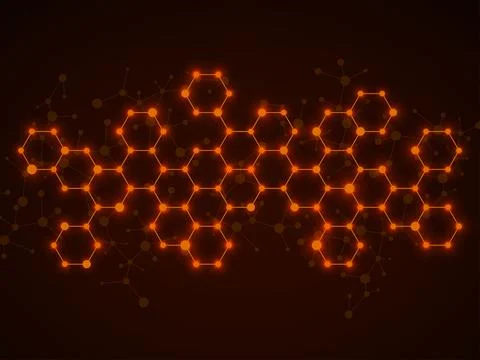 Abstract hexagonal molecules, glowing molecular structure of DNA. Technology  Ilustración de archivo
