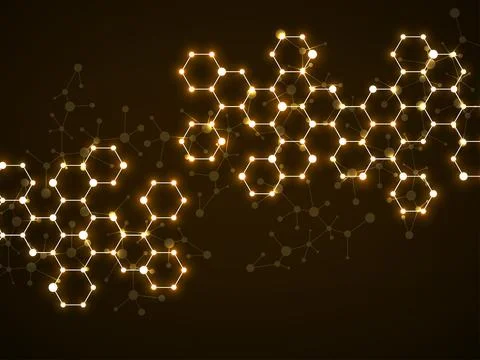 Abstract hexagonal molecules, glowing molecular structure of DNA. Technology Ilustración de archivo