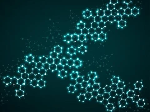 Abstract hexagonal molecules, glowing molecular structure of DNA. Technology Ilustración de archivo