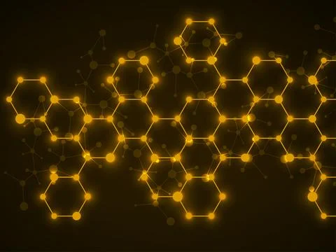 Abstract hexagonal molecules, glowing molecular structure of DNA. Technology Ilustración de archivo