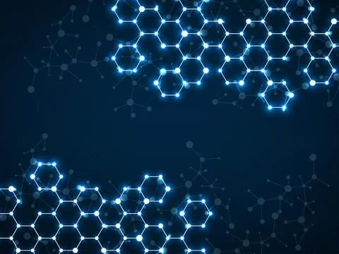 Abstract hexagonal molecules, glowing molecular structure of DNA. Technology イラスト素材