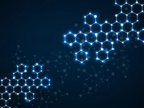 Abstract hexagonal molecules, glowing molecular structure of DNA. Technology  Stock-Illustration