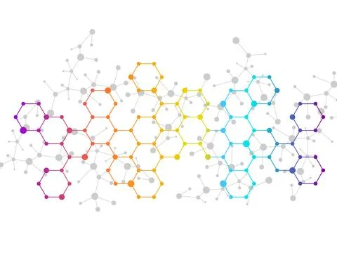 Abstract hexagonal molecules, molecular structure of DNA. Technology background Ilustración de archivo