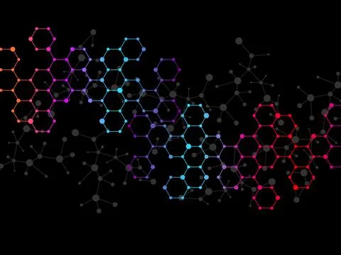 Abstract hexagonal molecules, molecular structure of DNA. Technology backgr.. Ilustración de archivo