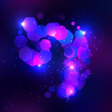 Abstract hexagonal neon galaxy vector pattern Stock Illustration