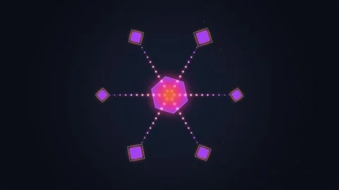 Abstract Hexagonal Network Connection with Glowing Particles and Square Nodes Stock Footage 348415174