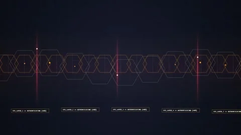 Abstract Hexagonal Network Grid with Glowing Particles and Lens Flares Stock Footage 348415360