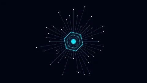 Abstract hexagonal network interface with radiating glowing lines on dark b.. 库存影片 344309489