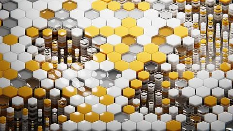 Abstract hexagonal pattern forming a futuristic technological background Stockfoto's