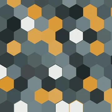 Abstract hexagonal pattern in shades of gray, yellow, and white for modern .. Stock Illustration