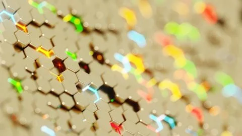 Abstract Hexagonal Pattern with Vibrant Colors on a Beige Background.. Illustrazione stock