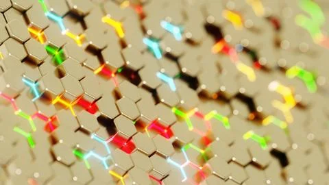 Abstract Hexagonal Pattern with Vibrant Colors on a Beige Background.. イラスト素材