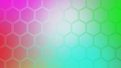 Abstract hexagonal pattern with a vibrant gradient of pink teal and green c.. Illustrazione stock