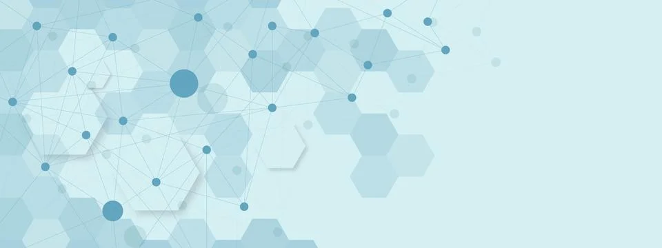Abstract hexagonal shapes with shadow, connecting dots and lines イラスト素材