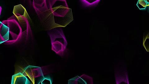 Abstract Hexagonal Shapes in Vibrant Neon Colors Against a Dark Background Stock Footage 329951746