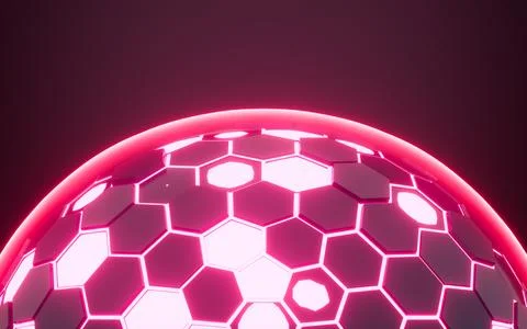 Abstract hexagonal sphere, neon glowing sphere, 3d rendering. Stock Illustration