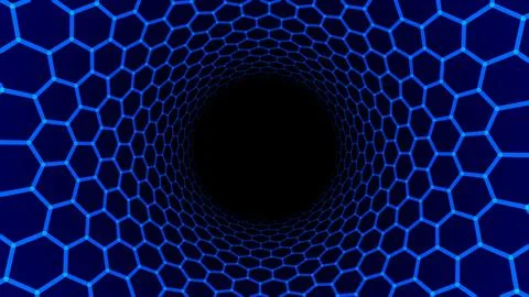 Abstract hexagonal tunnel background with glowing neon blue grid. Futuristic  Stock Illustration