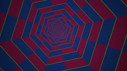 Abstract Hexagonal Tunnel Illusion with Red and Blue Pattern. Stock Footage 334492989